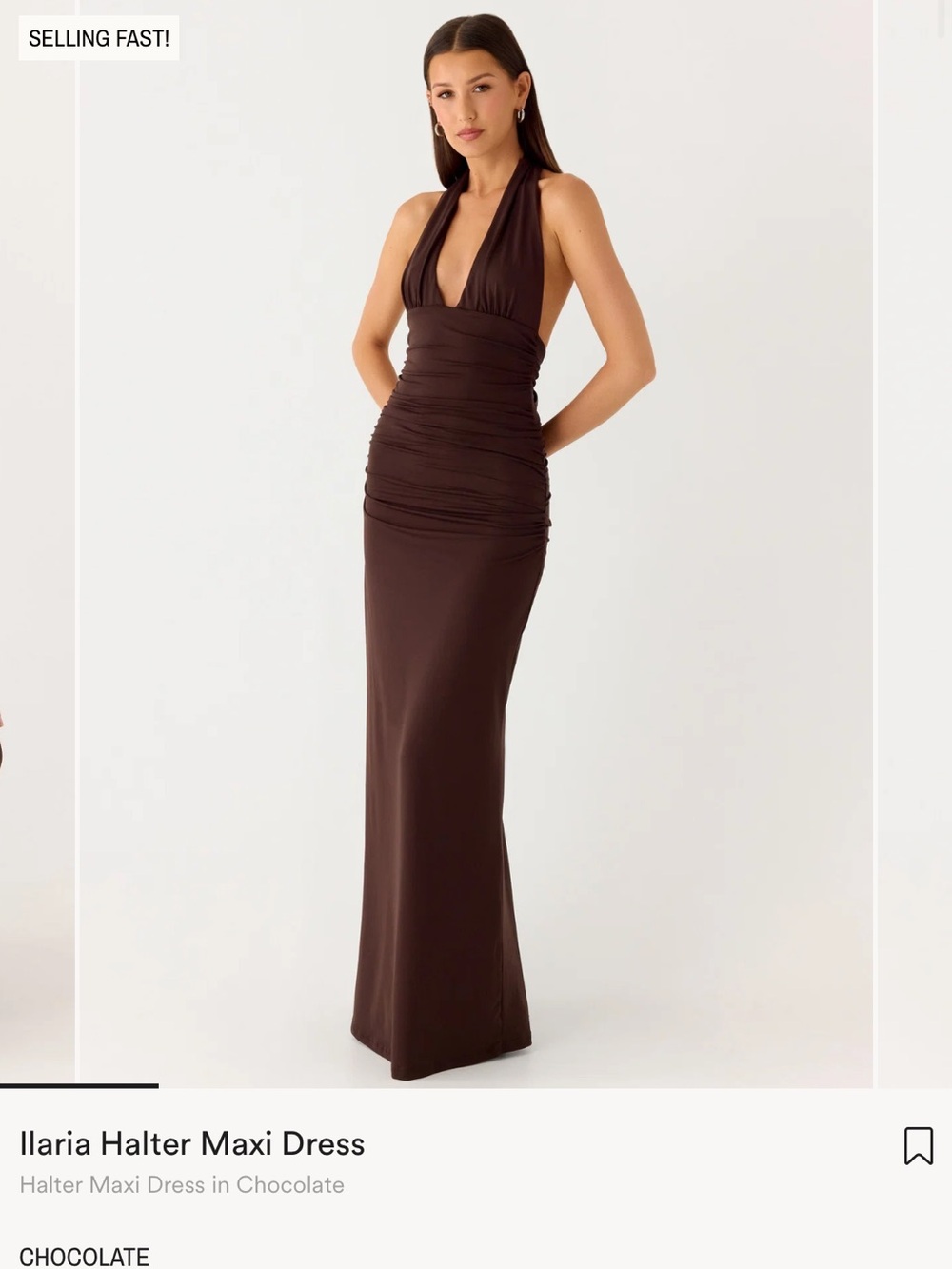 Peppermayo Ilaria Halter Maxi Dress — Chocolate Brown